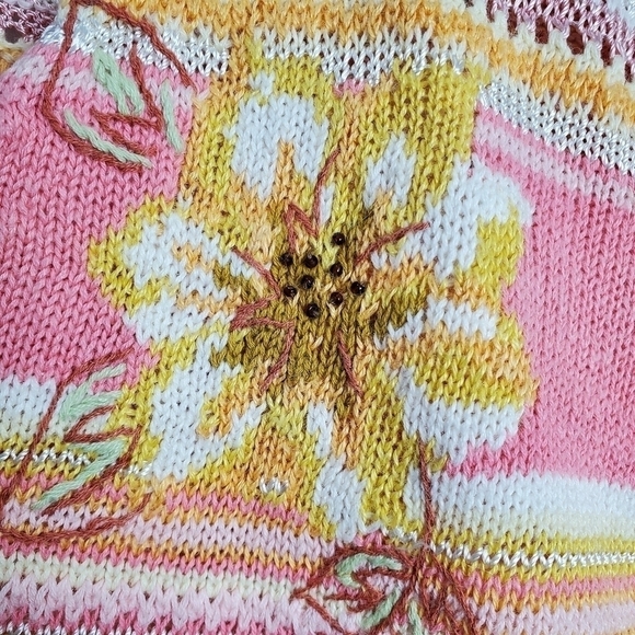Susan Bristol Vintage 90s Pink Yellow Knit Floral Embroidered Sweater Vest Large - Picture 4 of 10